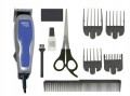 Pełny zestaw fryzjerski z maszynką Wahl 9155-1216, nożyczkami, grzebieniem i oliwą.