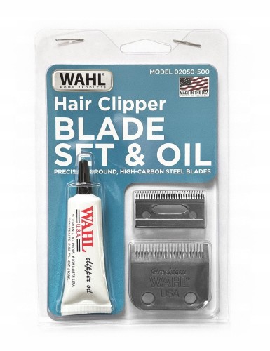 Fabryczny komplet z olejkiem konserwującym oraz ostrze do maszynek do włosów Wahl USA.