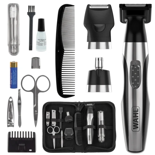 Kompletny zestaw podróżny Wahl 5604-616 Deluxe Travel Kit w eleganckim czarnym etui.