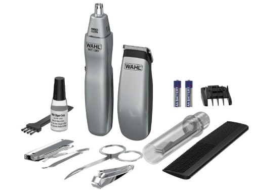 Kompaktowy rozmiar wszystkich urządzeń i akcesoriów w męskim zestawie Wahl 9962-1816 Travel Kit.